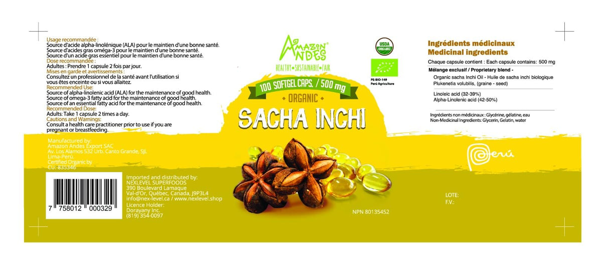 Détail des capsules d'huile de sacha inchi