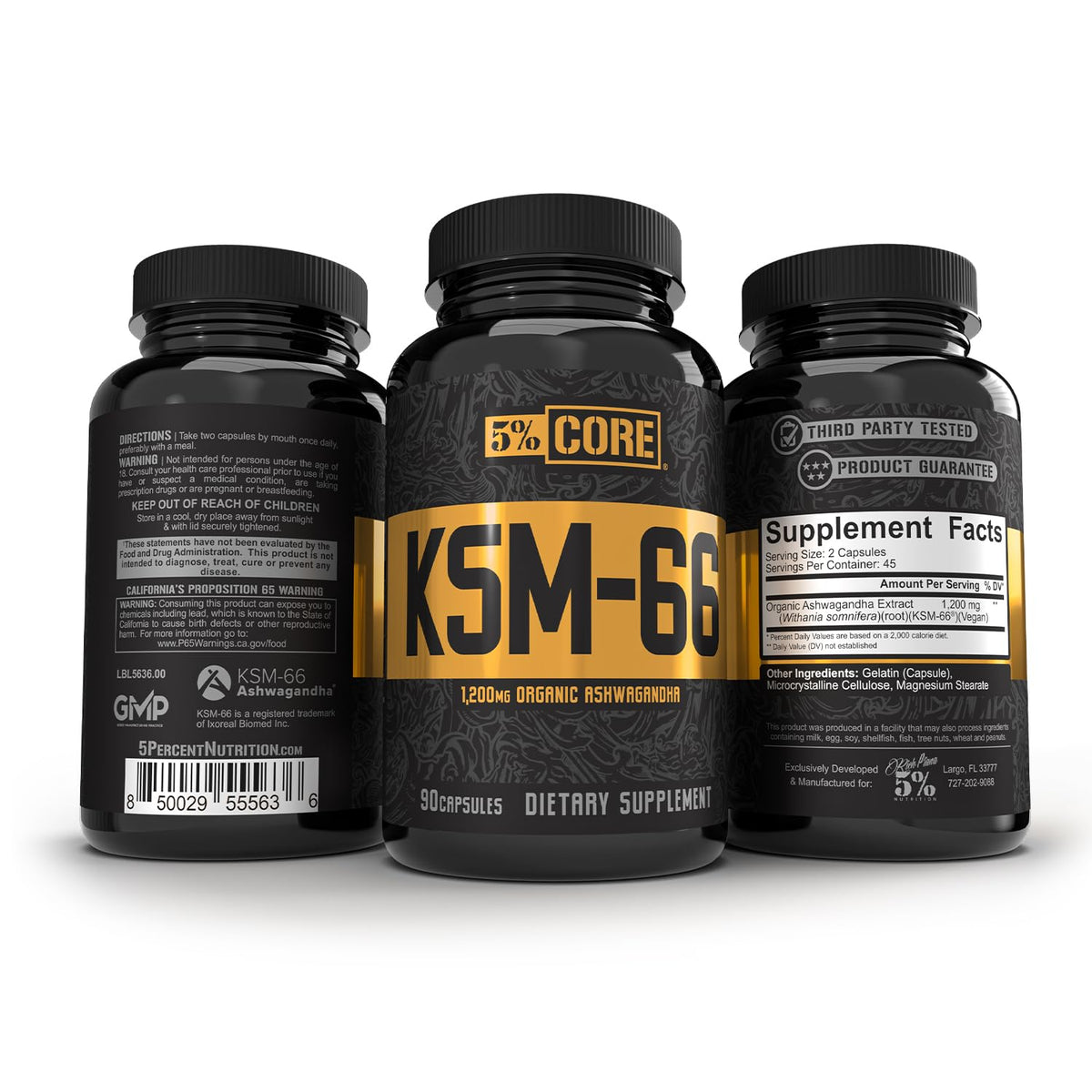 Détail des capsules de 5% Nutrition KSM-66 Ashwagandha