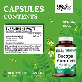 Détail des capsules de Bacopa Monnieri Wild & Organic