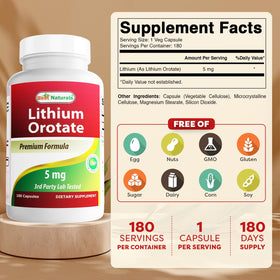 Détail des capsules de Best Naturals Orotate de Lithium 5 mg