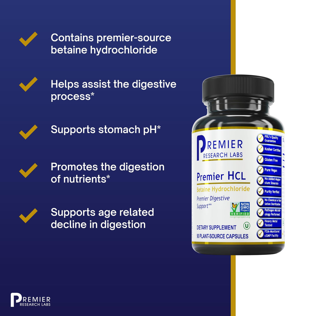 Détail des capsules de Betaïne HCL de Premier Research Labs