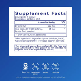 Détail des capsules de Betaine HCl Pepsin de Pure Encapsulations