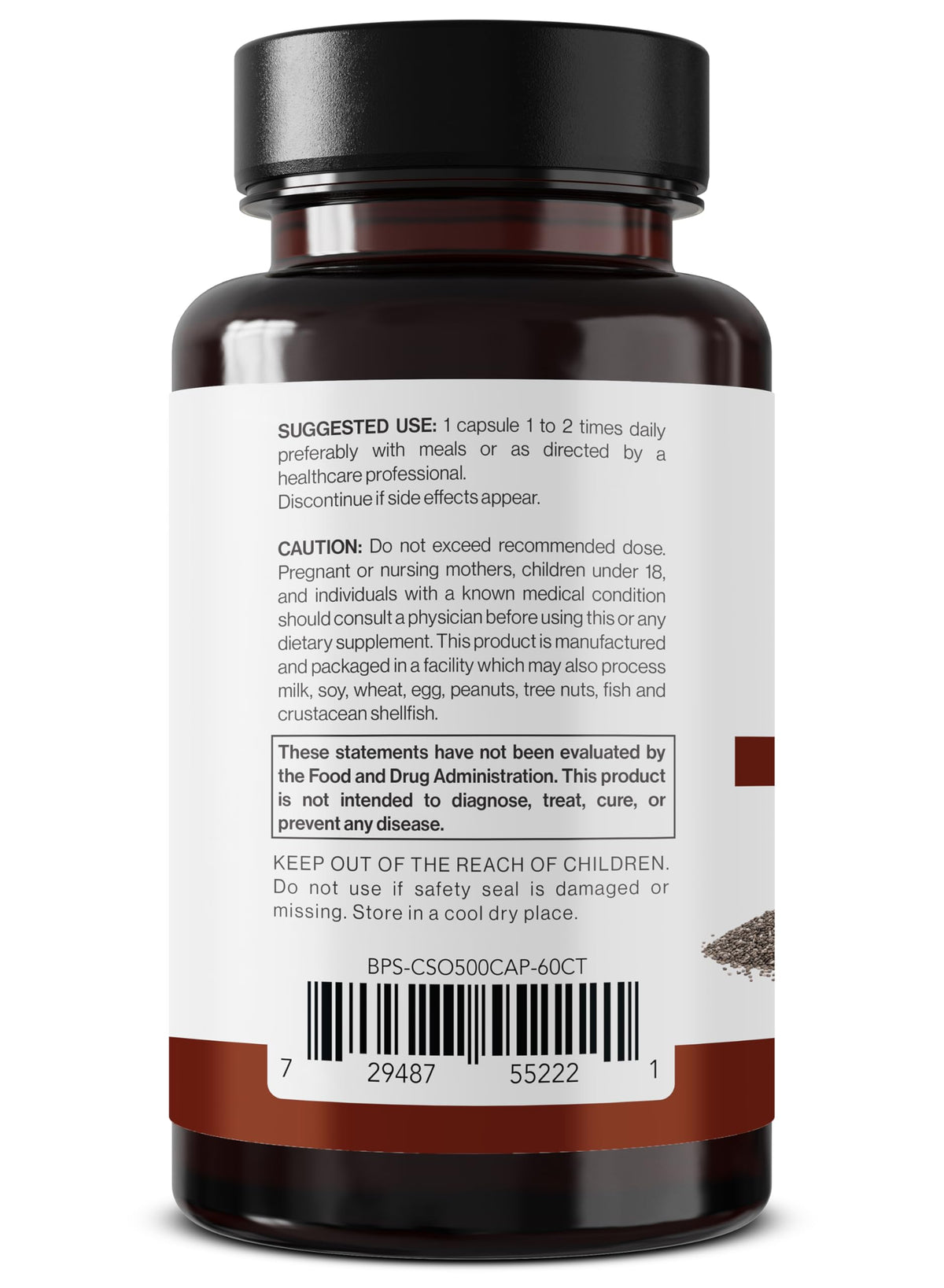 Détail des capsules de BETTER PLACE ORGANICS Huile de Graines de Chia 500mg