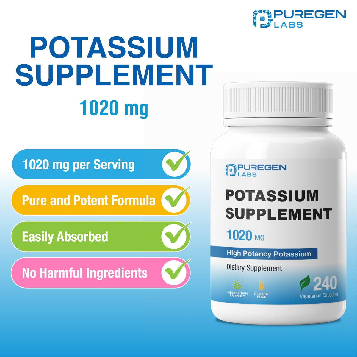 Détail des capsules de bicarbonate de potassium P Puregen Labs