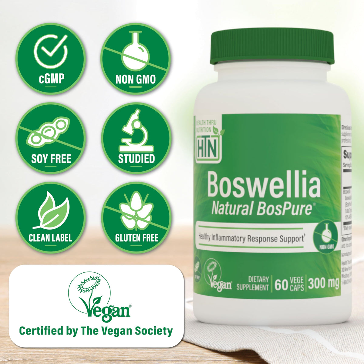 Détail des capsules de Boswellia 300mg Health Thru Nutrition