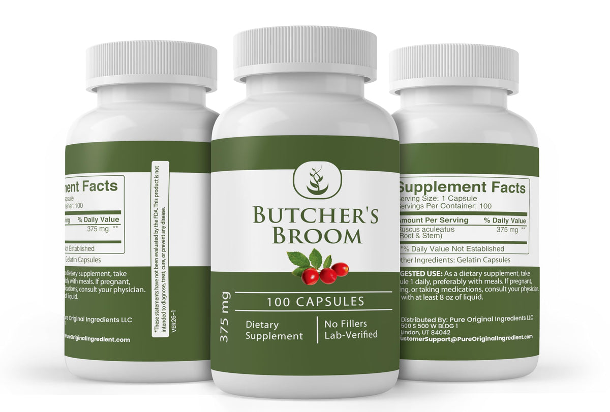 Détail des capsules de Butcher's Broom PURE ORIGINAL INGREDIENTS