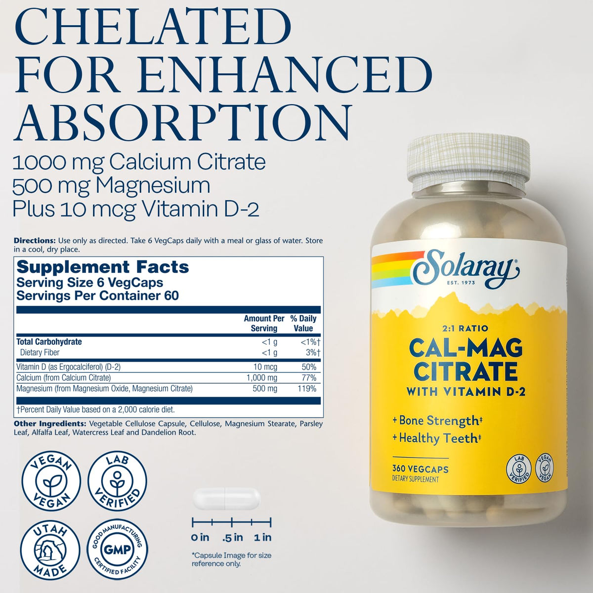 Détail des capsules de Calcium Magnésium Citrate SOLARAY