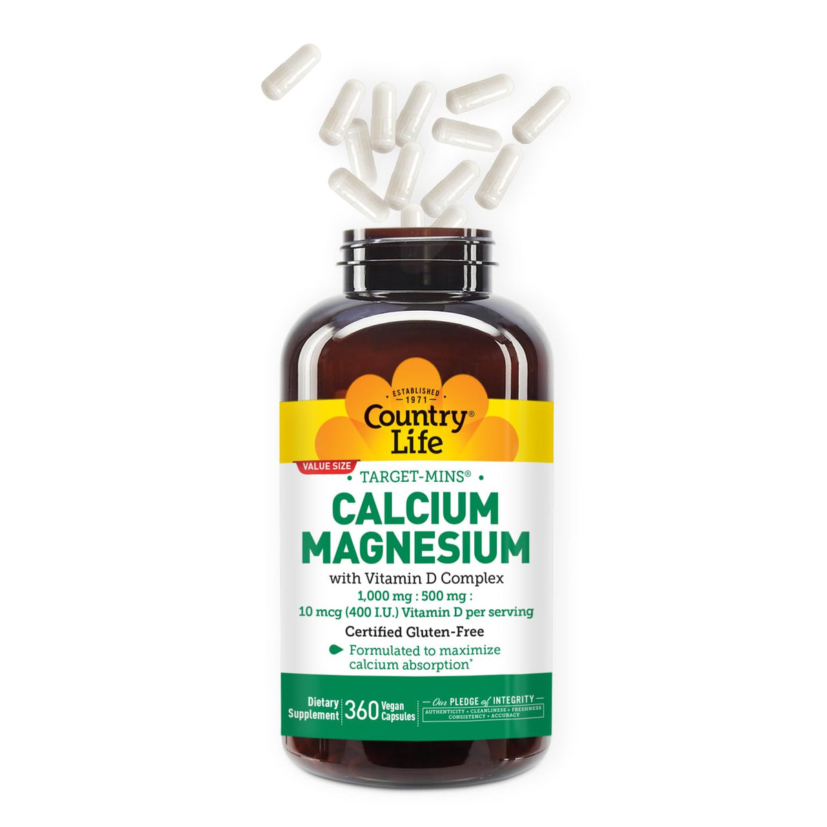 Détail des capsules de Calcium Magnésium Vitamine D de Country Life