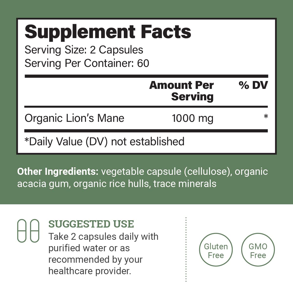 Détail des capsules de Chaga 1000mg d'Earth Harmony Naturals