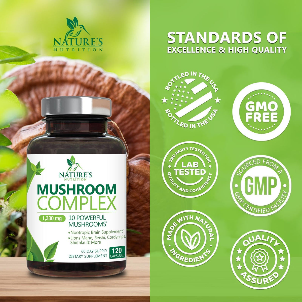 Détail des capsules de champignons Nature's Nutrition