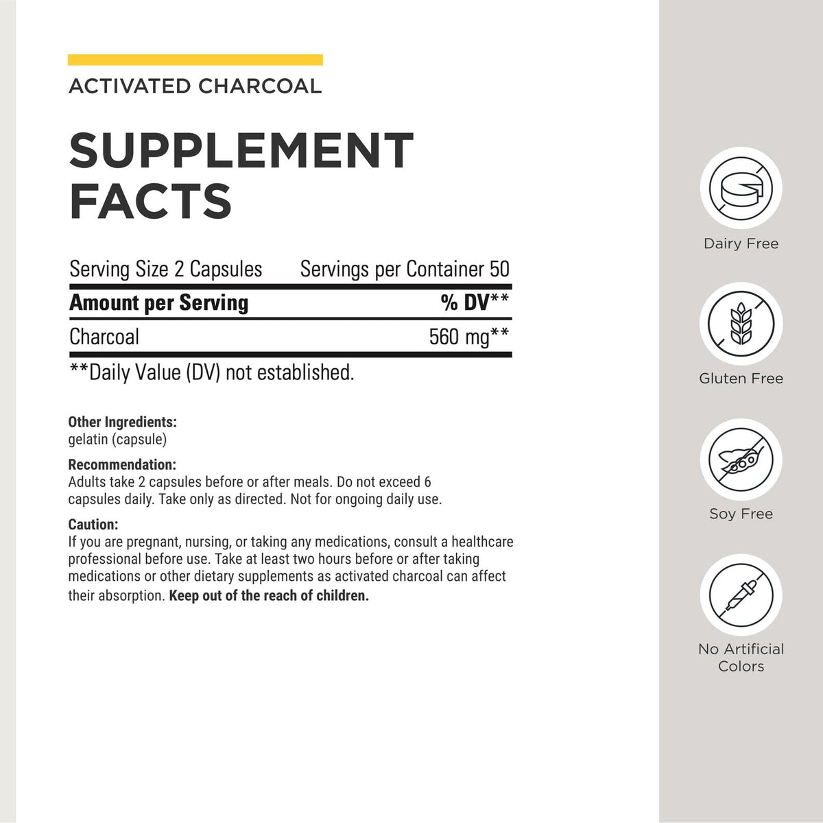 Détail des capsules de charbon actif Integrative Therapeutics
