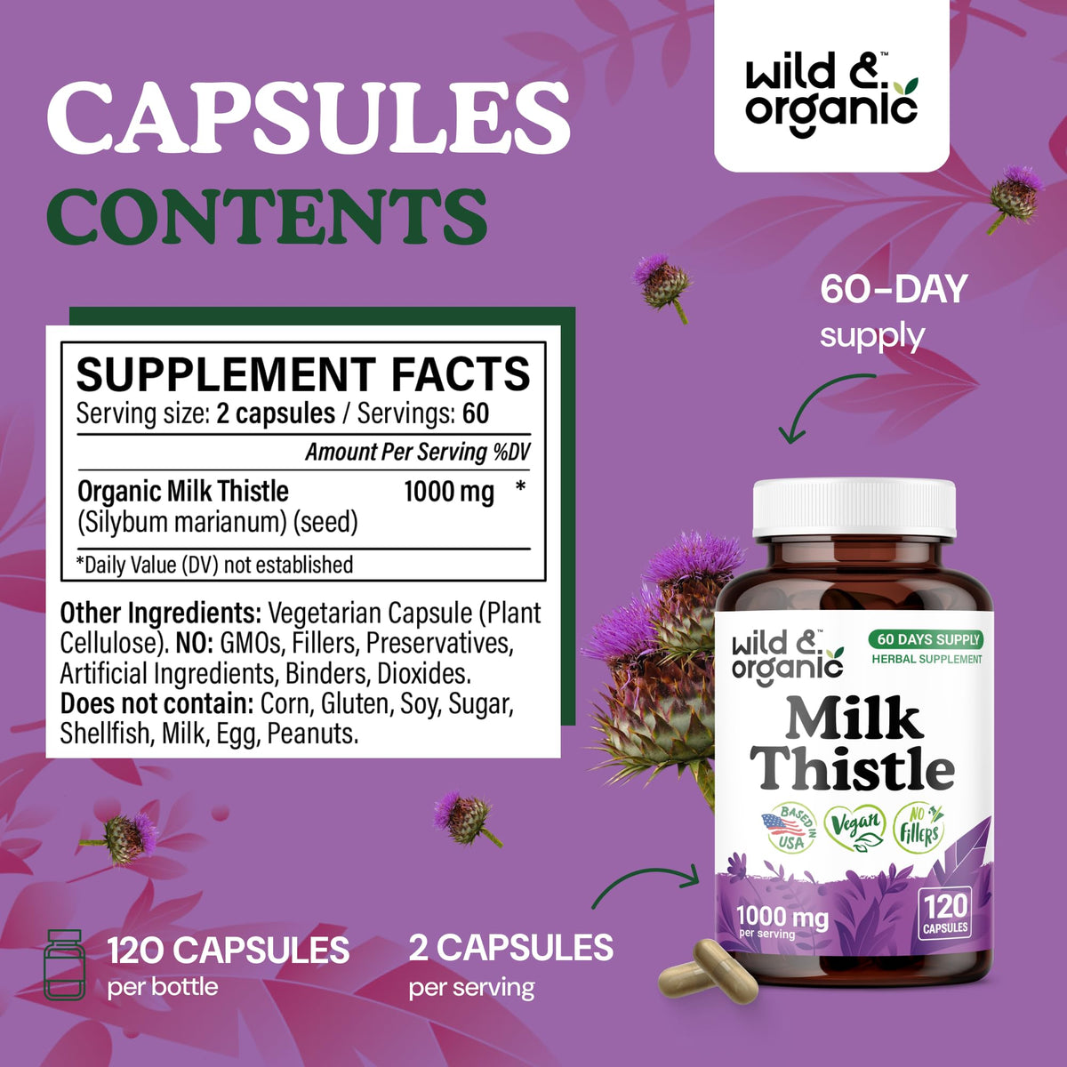 Détail des capsules de chardon-marie Wild & Organic, couleur verte