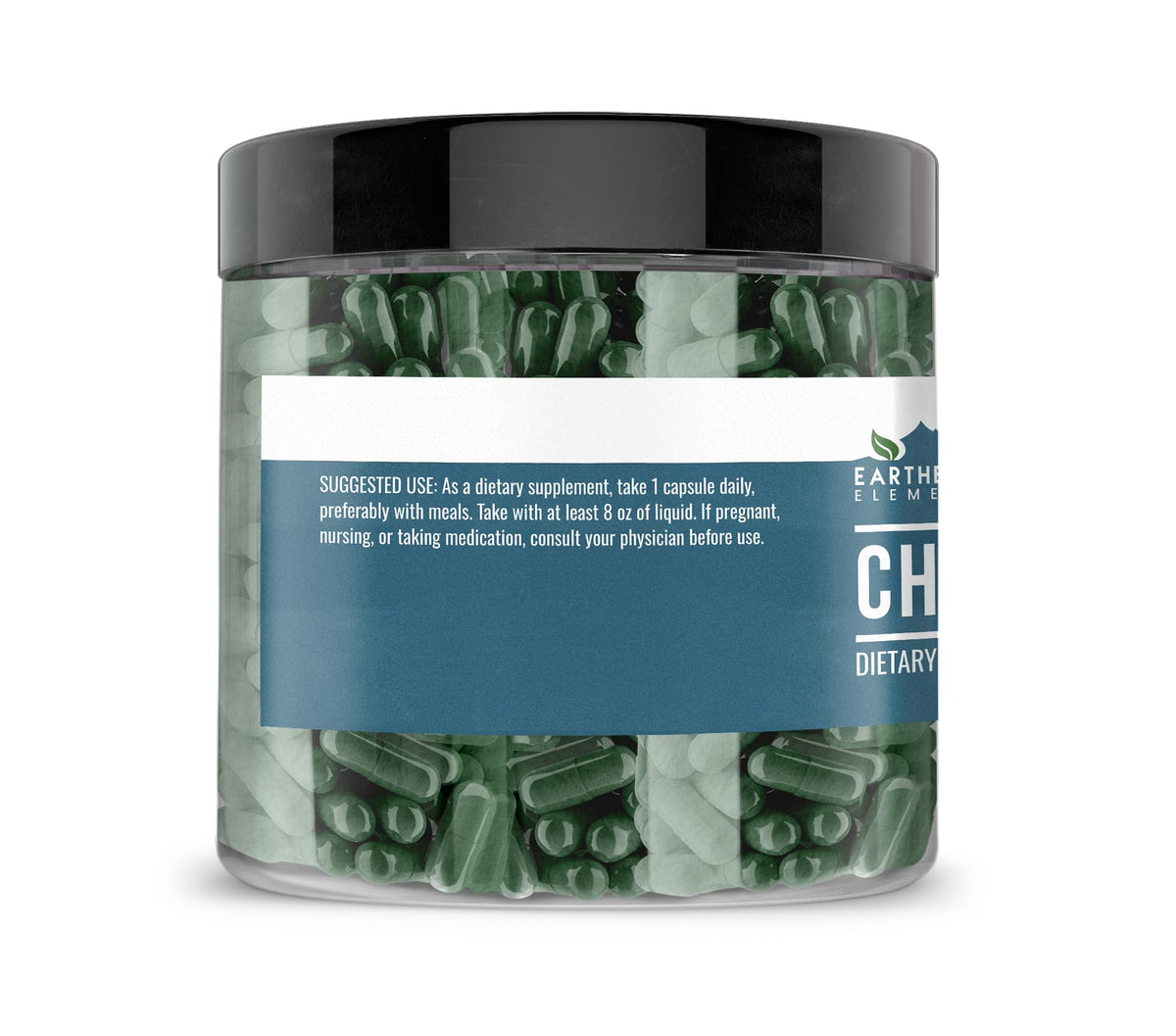 Détail des capsules de chlorella Earthborn Elements