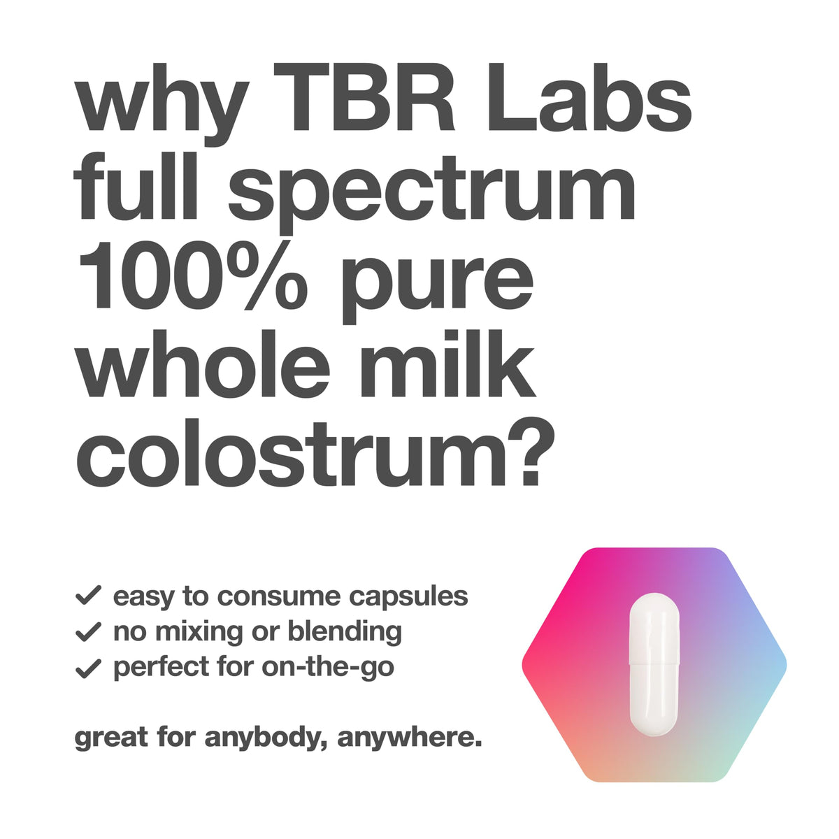 Détail des capsules de colostrum bovin TBR Labs