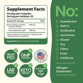 Détail des capsules de colostrum d'ImmergeHealth.com, format sans goût