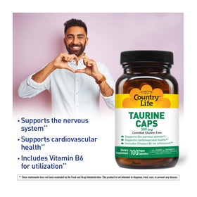 Détail des capsules de Country Life Taurine 500 mg