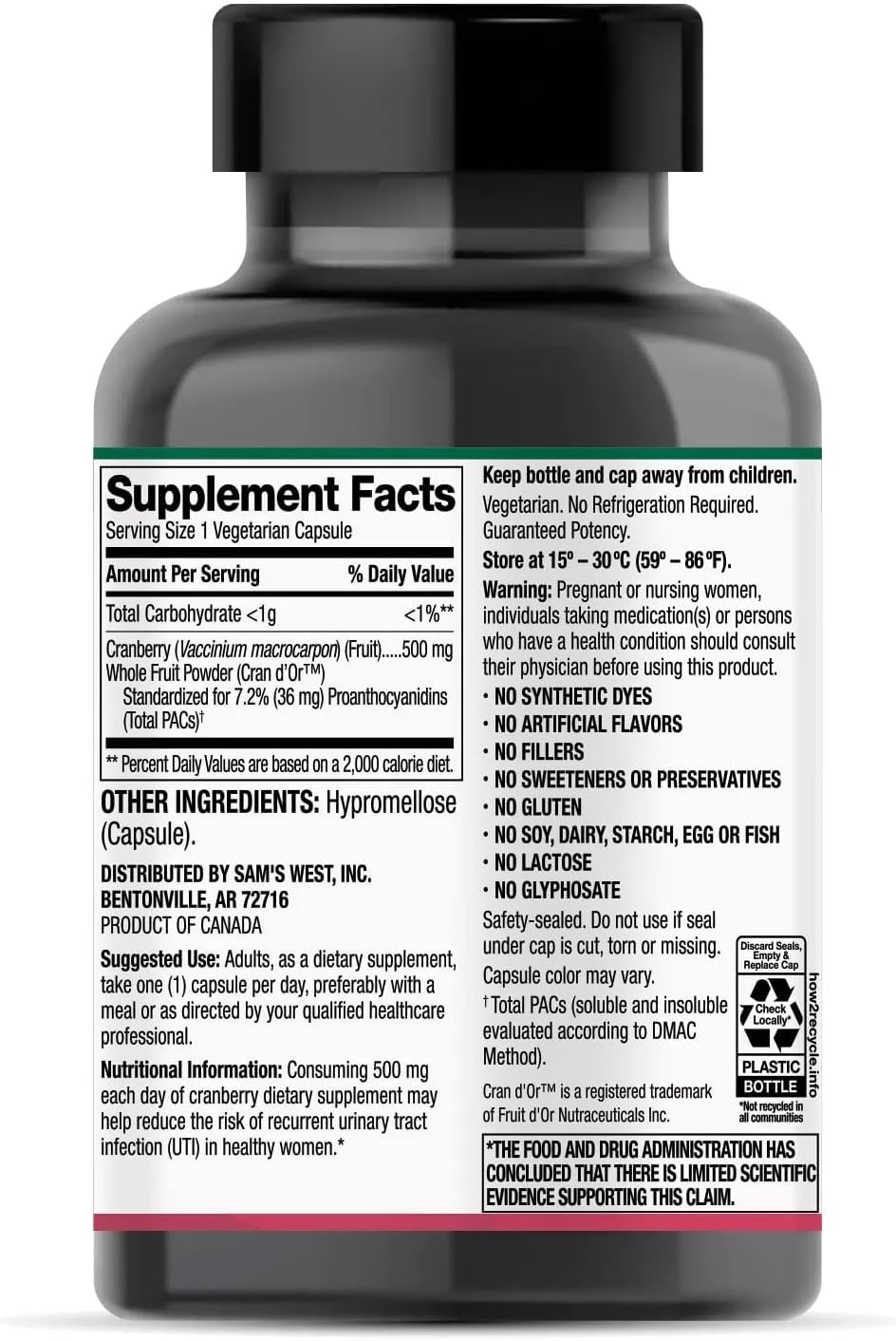 Détail des capsules de cranberry 500mg avec étiquette