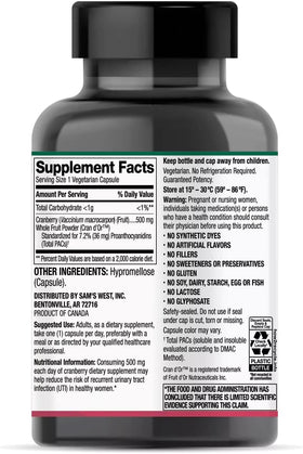 Détail des capsules de cranberry 500mg avec étiquette
