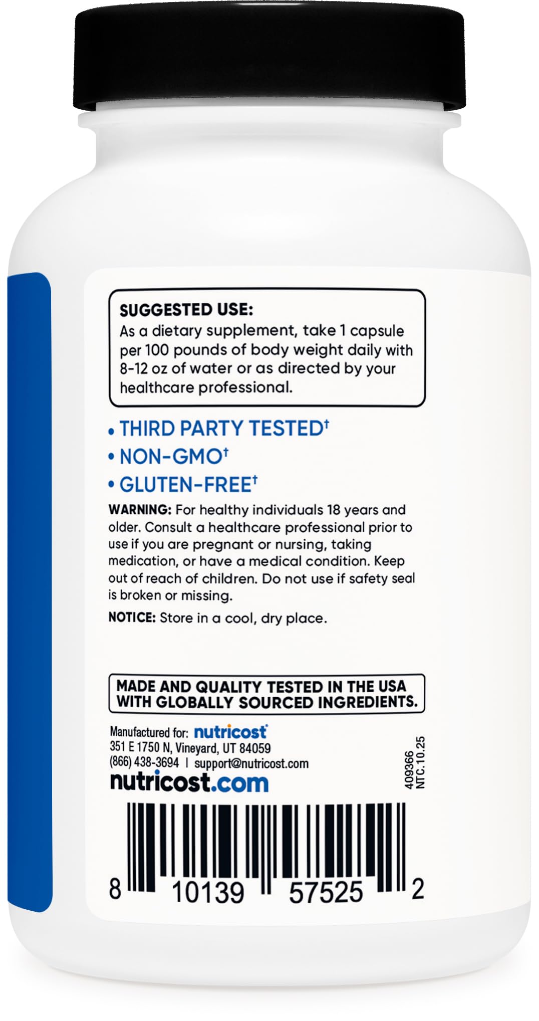 Détail des capsules de Créatine HCl Nutricost
