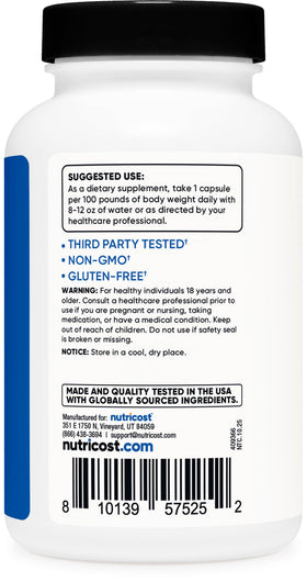 Détail des capsules de Créatine HCl Nutricost