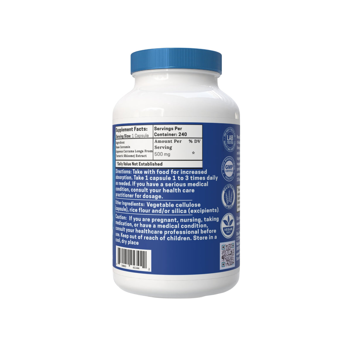 Détail des capsules de curcuma de taille nanométrique, One Planet Nutrition