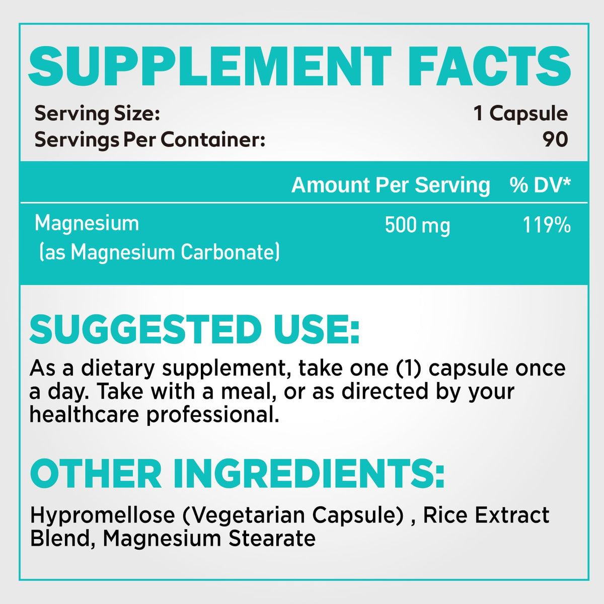 Détail des capsules de duwhot Magnésium Carbonate 500mg