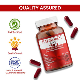Détail des capsules de fer HealthBest avec étiquette