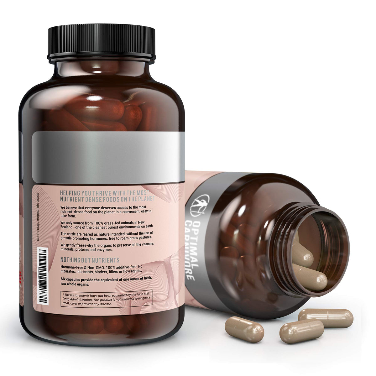 Détail des capsules de foie de boeuf Optimal Carnivore