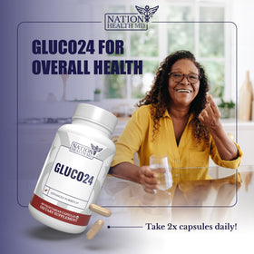 Détail des capsules de Gluco24 à côté de la boîte