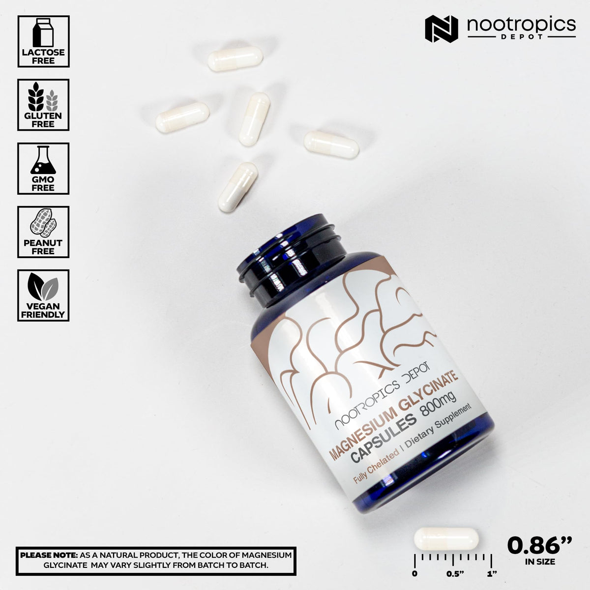 Détail des capsules de Glycinate de Magnésium Nootropics Depot