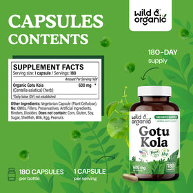 Détail des capsules de Gotu Kola Wild & Organic avec étiquette