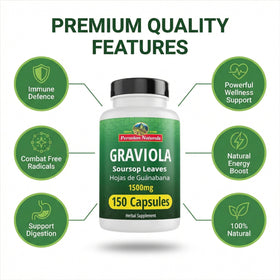 Détail des capsules de Graviola Peruvian Naturals, couleur et texture