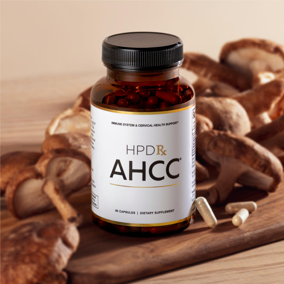 Détail des capsules de HPD Rx AHCC & Champignon Shiitake