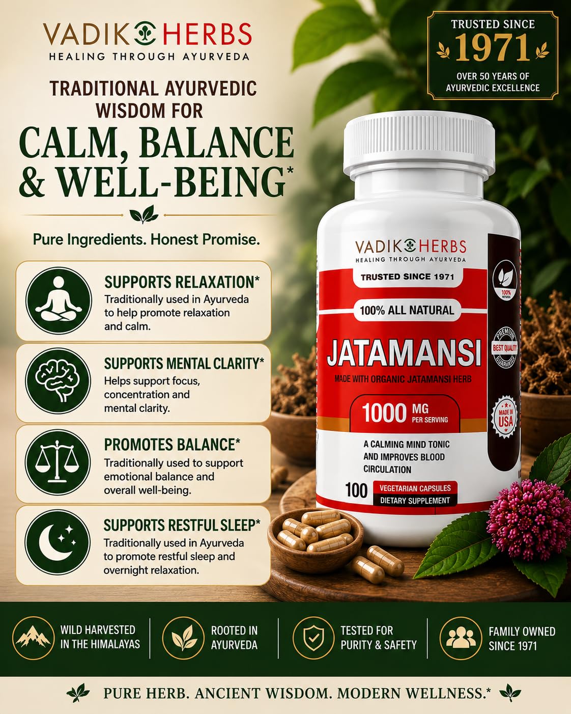 Détail des capsules de Jatamansi Vadik Herbs, vue de près