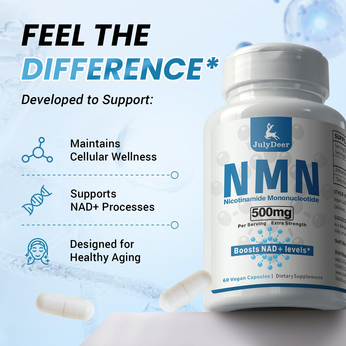 Détail des capsules de JulyDeer NMN 500mg