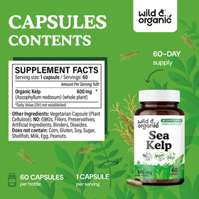 Détail des capsules de kelp marin Wild & Organic, enrobage végétal