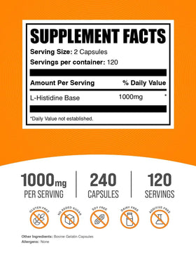 Détail des capsules de L-Histidine BulkSupplements