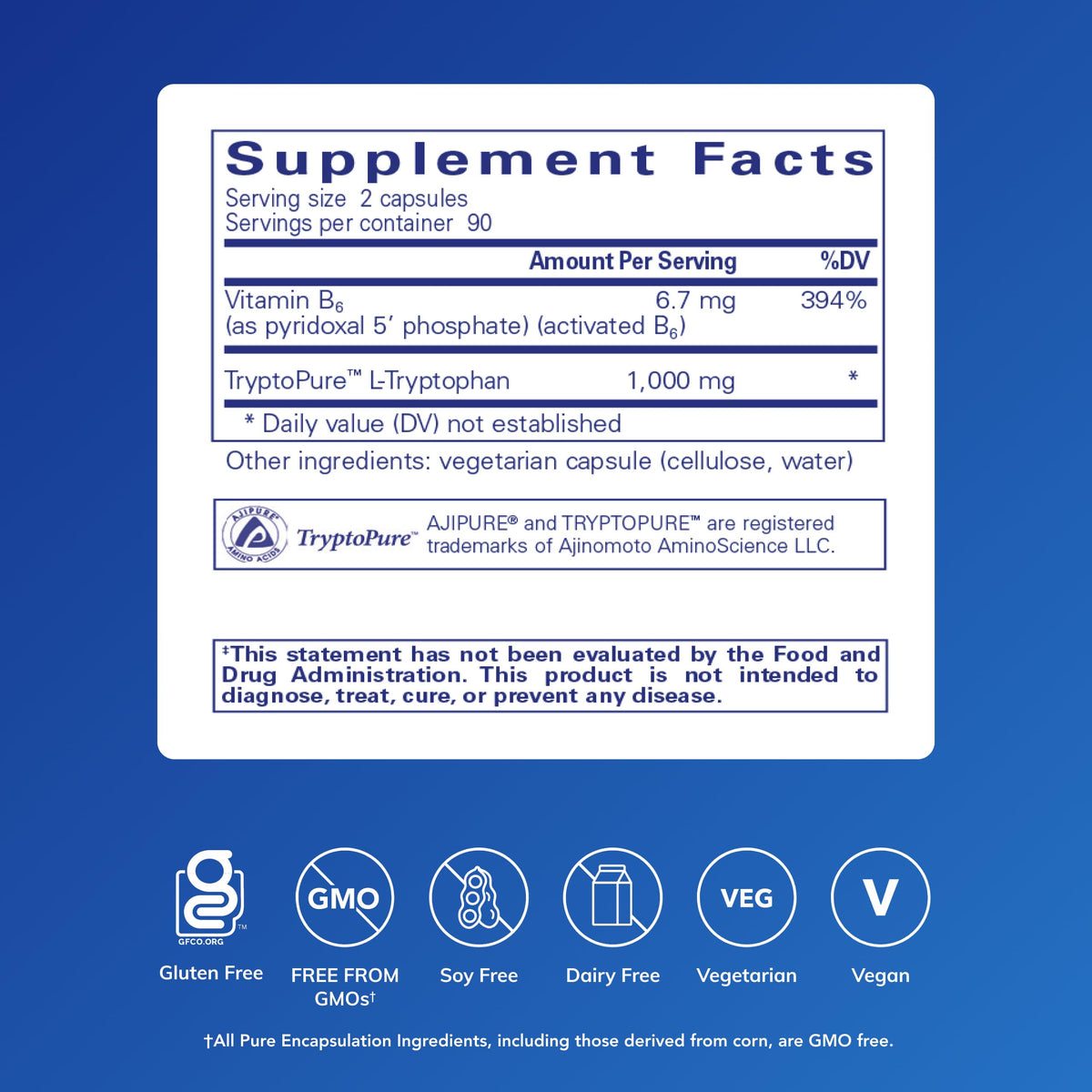 Détail des capsules de L-Tryptophan Pure Encapsulations