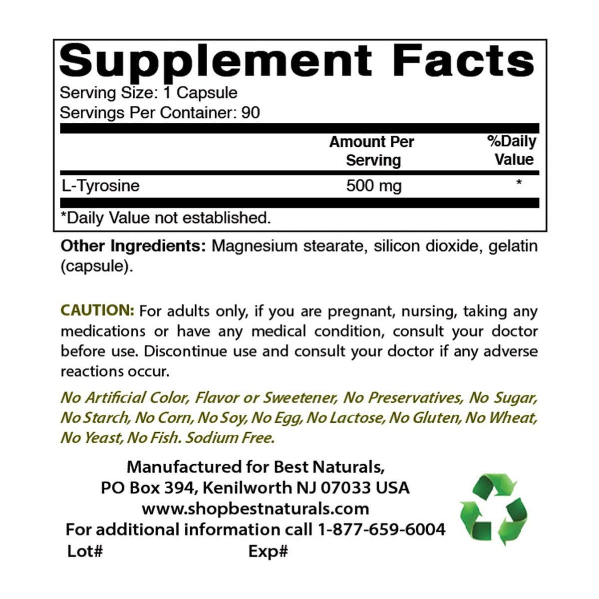 Détail des capsules de L-Tyrosine de Best Naturals