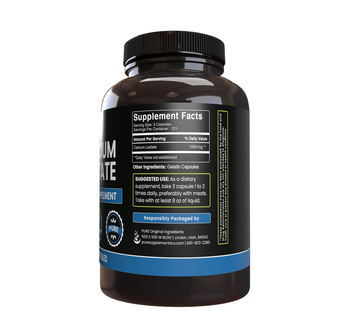 Détail des capsules de lactate de calcium PURE ORIGINAL INGREDIENTS