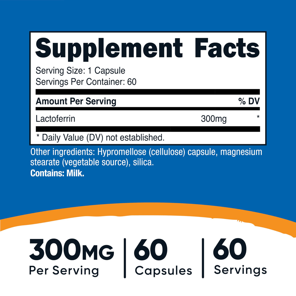 Détail des capsules de lactoferrine Nutricost sur fond blanc