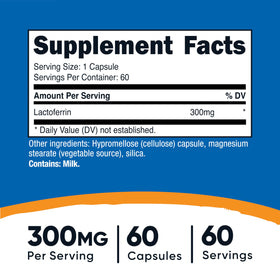 Détail des capsules de lactoferrine Nutricost sur fond blanc
