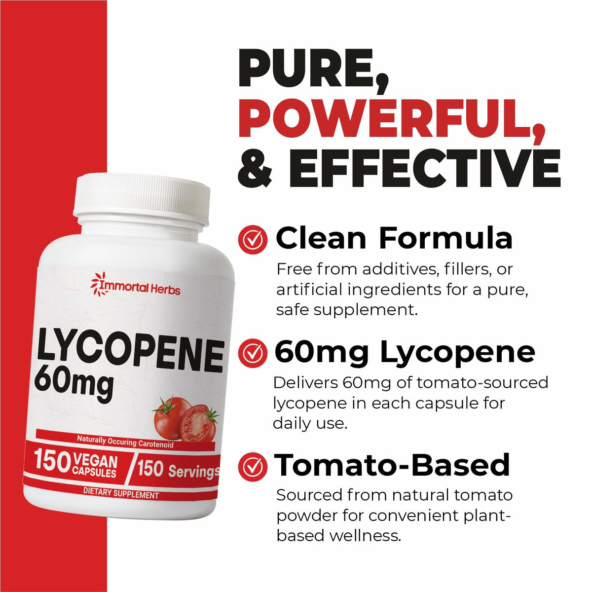 Détail des capsules de Lycopène Immortal Herbs dans un flacon
