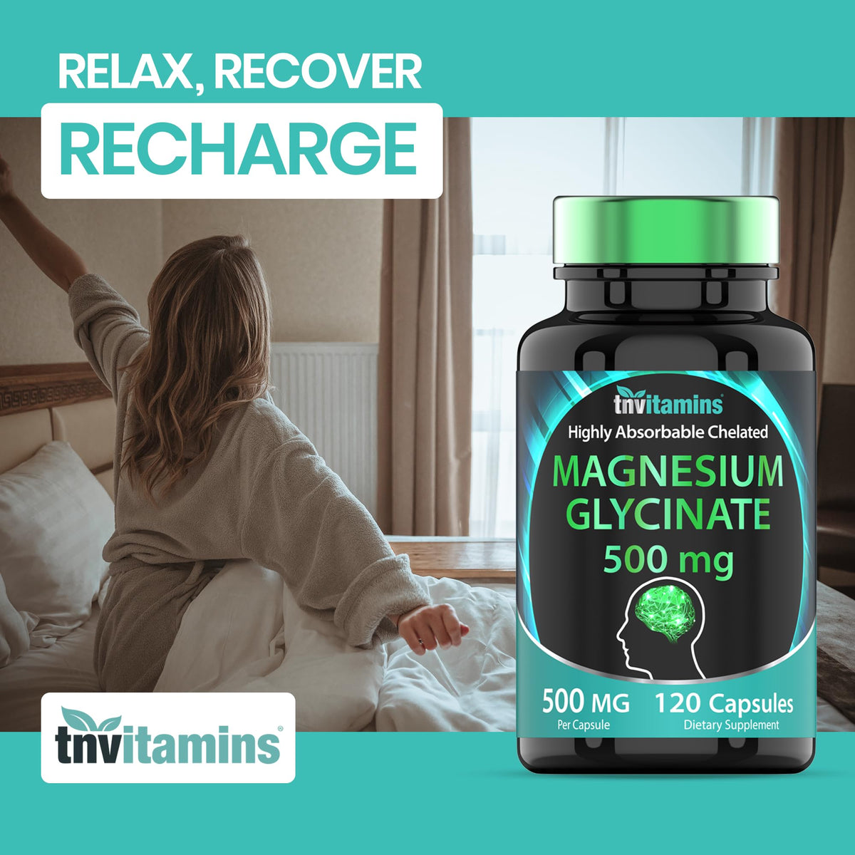 Détail des capsules de magnésium glycinate 500mg de tnvitamins