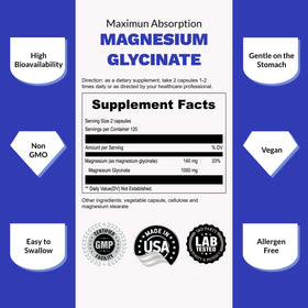 Détail des capsules de magnésium glycinate UpNourish