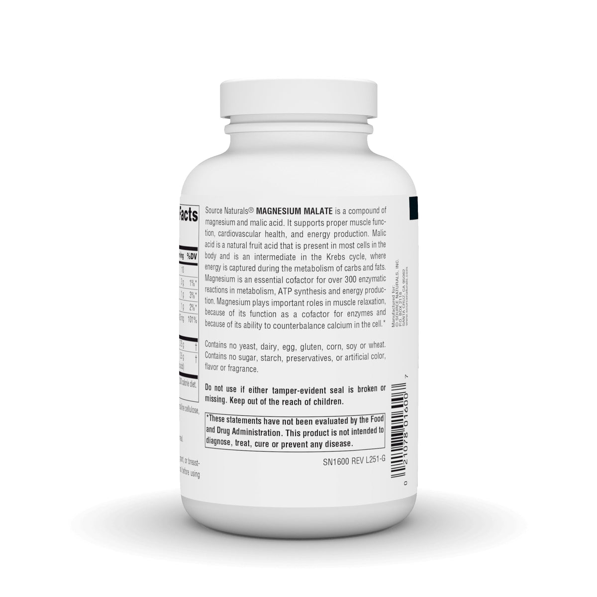 Détail des capsules de Magnésium Malate Source Naturals