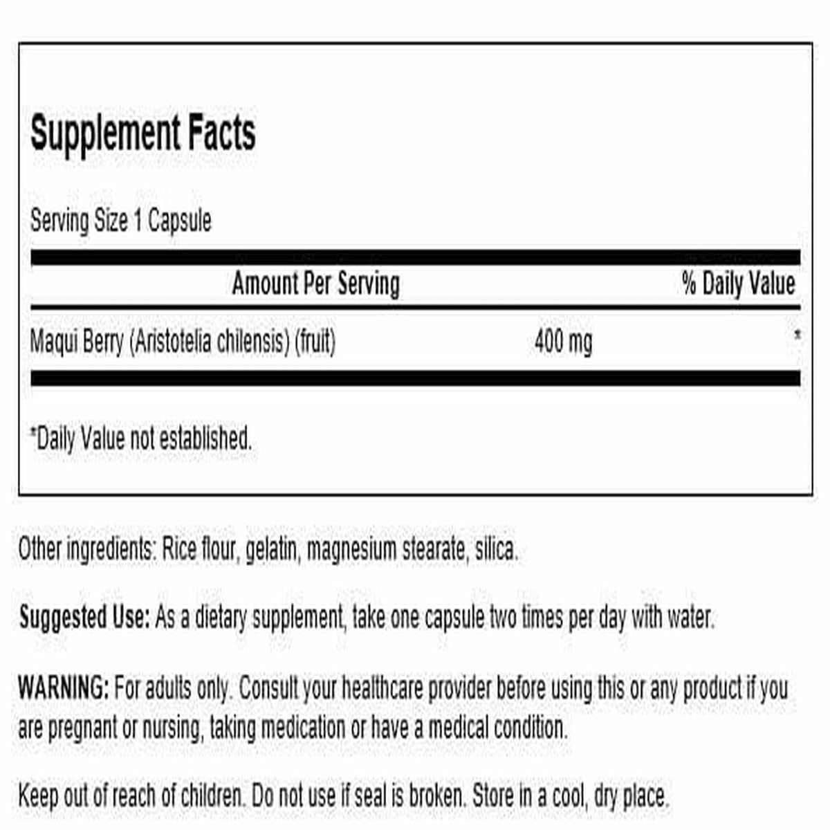 Détail des capsules de Maqui Berry Swanson 400 mg