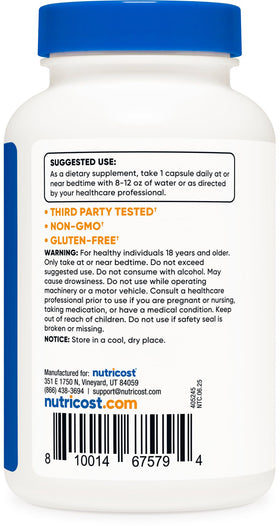 Détail des capsules de melatonine Nutricost 20mg