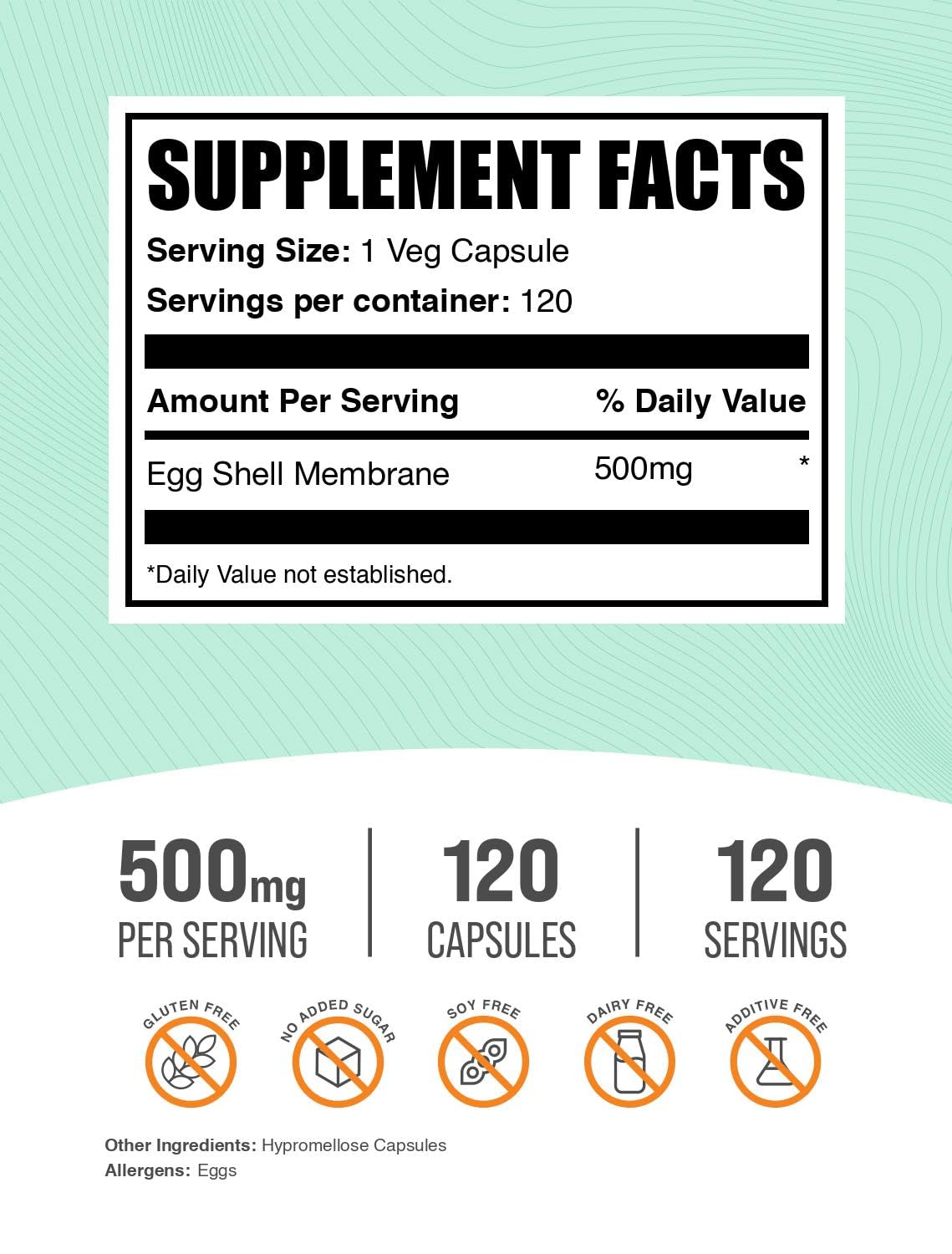 Détail des capsules de membrane de coquille d'œuf BulkSupplements