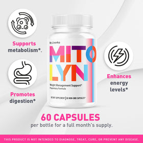Détail des capsules de Mitolyn sur une surface blanche